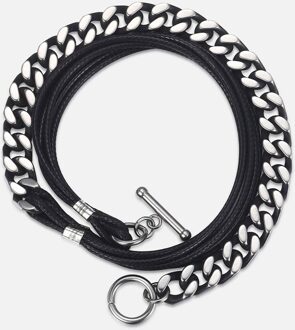 Mannen Zwart Lederen Armband Rvs Curb Cubaanse Link Chain Armband Mannelijke Mode-sieraden DLB66
