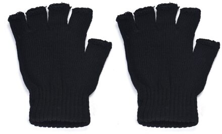 Mannen Zwarte Gebreide Stretch Elastische Warm Half Vinger Vingerloze Winter Outdoor Stretch Elastische Warm Half Vinger Handschoenen D7