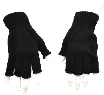 Mannen Zwarte Gebreide Vingerloze Handschoenen Herfst Winter Outdoor Stretch Elastische Warme Half Vinger Fietsen Handschoenen