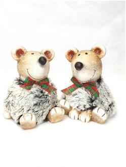 mansion atmosphere Beeld Beer met strik 8x7x9cm grijs