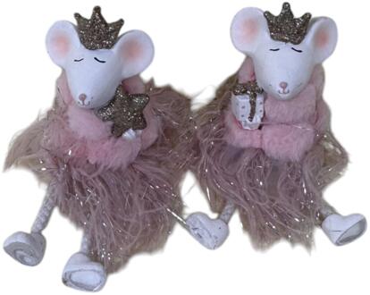 mansion atmosphere Beeld Muis met bungelbeentjes 7x6,5x21cm roze