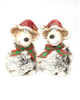 mansion atmosphere Beeld Muis met kerstmuts 7x5,5x10,5cm grijs