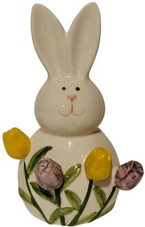 mansion atmosphere Deco Konijn met tulpen 8,8x7,3x14,3cm crème