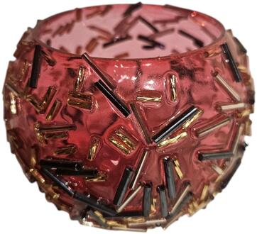 mansion atmosphere Glazen Theelichthouder 6,5x8,5x7cm rood