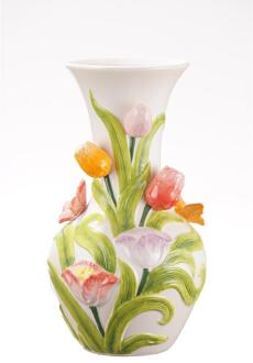 mansion atmosphere Kleurrijke vaas met tulpen 19x33,5cm wit