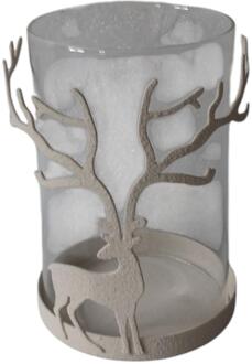 mansion atmosphere Theelichthouder rendier wit 9x9x13,5cm grijs