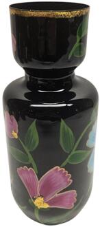 mansion atmosphere Vaas handgeschilderd bloem 9x9x20cm zwart