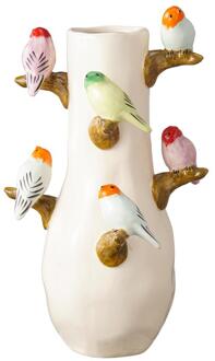 mansion atmosphere Vaas met vogels Chico 21,5x21,5x42cm wit
