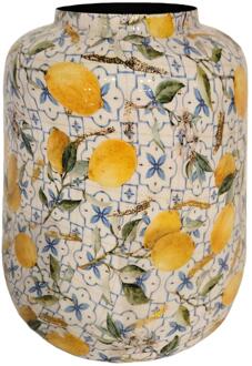 mansion atmosphere Vaas metaal citroenen 21x21x25cm geel