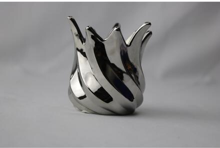 mansion atmosphere Waxinelichthouder zilver 9x9x9,3cm grijs