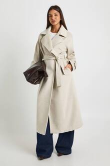 Mantel In Wollen Mix Met Ceintuur, Stone - 44