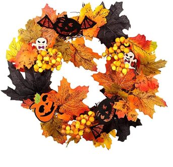 Maple Leaf Krans Herfst Kunstmatige Esdoornblad Deur Krans Voor Halloween Decorwreath Graan Oogst Krans Tarwe Guirlande