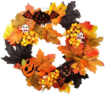 Maple Leaf Krans Herfst Kunstmatige Esdoornblad Deur Krans Voor Halloween Decorwreath Graan Oogst Krans Tarwe Guirlande