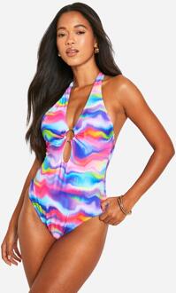 Marble O-Ring Cut Out Bathing Suit, Illusion Blue - 8