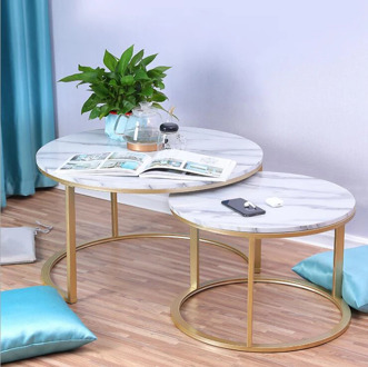 Marble texture coffee table for living room sofa side round coffee tea table 2 in 1 Combination furniture golden white black