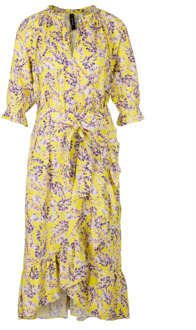 Marc Cain Bedrukte jurk met tulpenwikkeleffect en ruches Marc Cain , Yellow , Dames - S