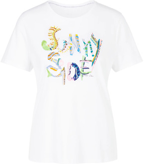 Marc Cain Kleurrijk Print T-shirt met kralen en pailletten Marc Cain , White , Dames - 2Xl,Xl,L,M,3Xl