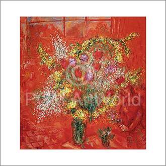 Marc Chagall - Fleurs Sur Fond Rouge Kunstdruk 70x70cm