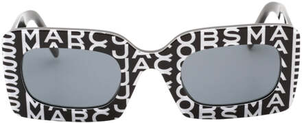 MARC JACOBS All-over White Brand Logo Zwarte Zonnebril - One Size