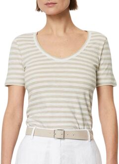 Marc O'Polo Striped V-neck Shirt Dames beige - wit - XL