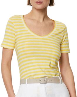 Marc O'Polo Striped V-neck Shirt Dames geel - wit - M