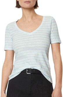 Marc O'Polo Striped V-neck Shirt Dames lichtblauw - wit - XL