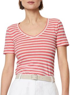 Marc O'Polo Striped V-neck Shirt Dames rood - wit - L
