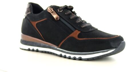 Marco Tozzi Zwarte Suède Sneaker met Cognac Details Marco Tozzi , Black , Dames - 42 Eu,36 Eu,40 Eu,43 Eu,39 Eu,38 Eu,37 Eu,41 EU