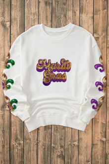 Mardi Gras Pailletten Sweatshirt - maat XL Wit
