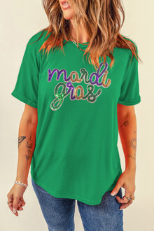 Mardi Gras Pailletten T-shirt Relaxed Fit - maat XL Donkergroen