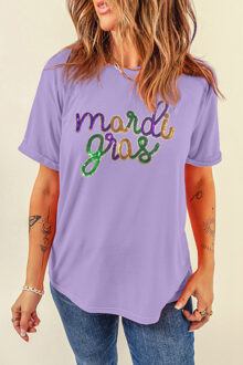 Mardi Gras Pailletten T-shirt Relaxed Fit - maat XL Grijs