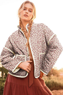 Margrietprint Gewatteerde Jas - maat XL Donkerrood