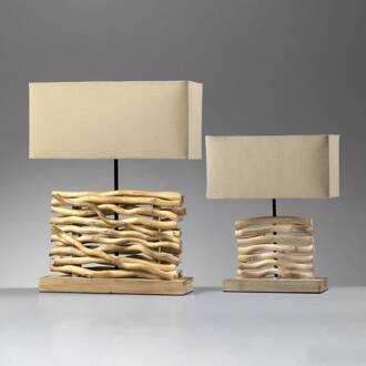 Marica tafellamp, stoffen kap en hout, hoogte 50cm beige, licht hout