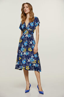 Marine Print midi-jurk met vlinderstrik Navy - L