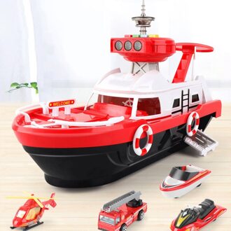 Marine Rescue Fire Boot Kinderen Speelgoed Simulatie Track Inertie Boot Muziek Track Crash Speelgoed Boot Model Niet-Afstandsbediening speelgoed rood