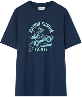 Marineblauw Bedrukt Overhemd Maison Kitsuné , Blue , Heren - Xl,L,M,S