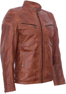 Marineblauw leren vintage gewatteerd racefietsjack met rits Bruin - 4XL