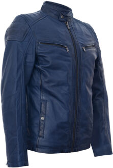 Marineblauw leren vintage gewatteerd racefietsjack met rits - maat 5XL Navy