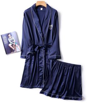 Marineblauw Mens Gewaad Korte Broek Pyjama Pak Lente Tweedelige Nachtkleding Sets Casual Homewear Nachtkleding Slaap Kimono Bad gown marine blauw / L
