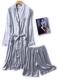 Marineblauw Mens Gewaad Korte Broek Pyjama Pak Lente Tweedelige Nachtkleding Sets Casual Homewear Nachtkleding Slaap Kimono Bad gown zilver grijs / XL