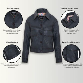 Marineblauw retro leren bikerjack voor dames - Kopervik - maat 2XL Navy