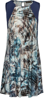 Marineblauwe mouwloze jurk met print Veelkleurig