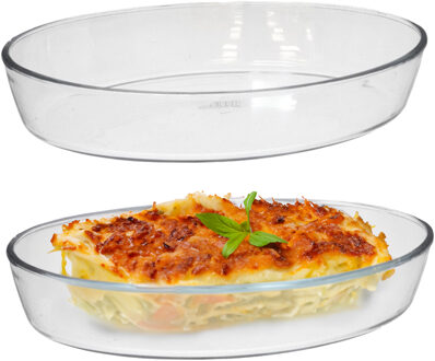 Marinex Ovenschaal van borosilicaat glas - 2x - ovaal - 2.4 Liter - 30 x 21 x 6 cm - serveerschaal