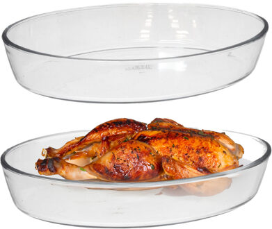 Marinex Ovenschaal van borosilicaat glas - 2x - ovaal - 4.0 Liter - 39 x 27 x 6 cm - serveerschaal