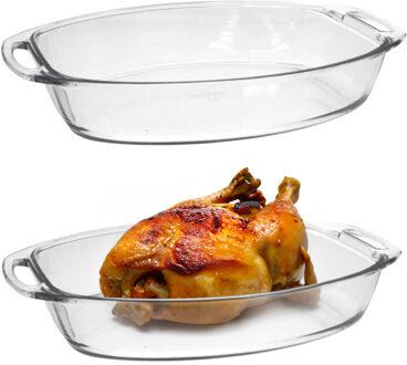 Marinex Ovenschaal van borosilicaat glas - 2x - ovaal - 4.2 Liter - 40 x 27 x 7 cm - serveerschaal
