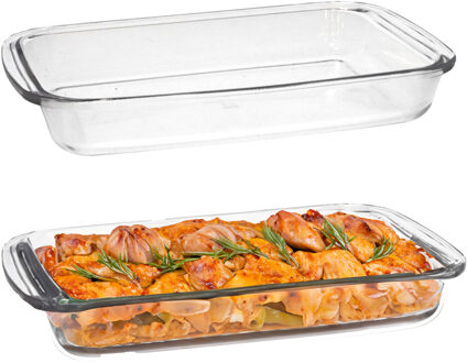 Marinex Ovenschaal van borosilicaat glas - 2x - rechthoek - 2.2 Liter - 34 x 21 x 5 cm - serveerscha