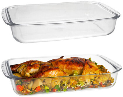 Marinex Ovenschaal van borosilicaat glas - 2x - rechthoek - 3.7 Liter - 36 x 22 x 7 cm - serveerscha