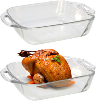 Marinex Ovenschaal van borosilicaat glas - 2x - rechthoek - 3.8 Liter - 34 x 28 x 7 cm - serveerscha