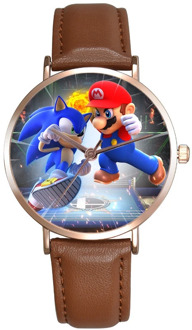 Mario Super Sonic Children's Watches Premium Leather Strap Quartz Wristwatches Watch For Kids Cartoon Sonic the Hedgehog