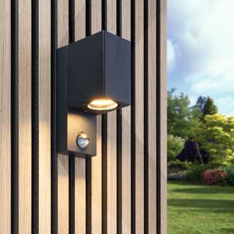 Marion PIR LED wandlamp - Kubus - Bewegingssensor - Schemerschakelaar - GU10 excl. lichtbron - IP65 waterdicht - Zwart - Binnen en buiten - 3 jaar garantie